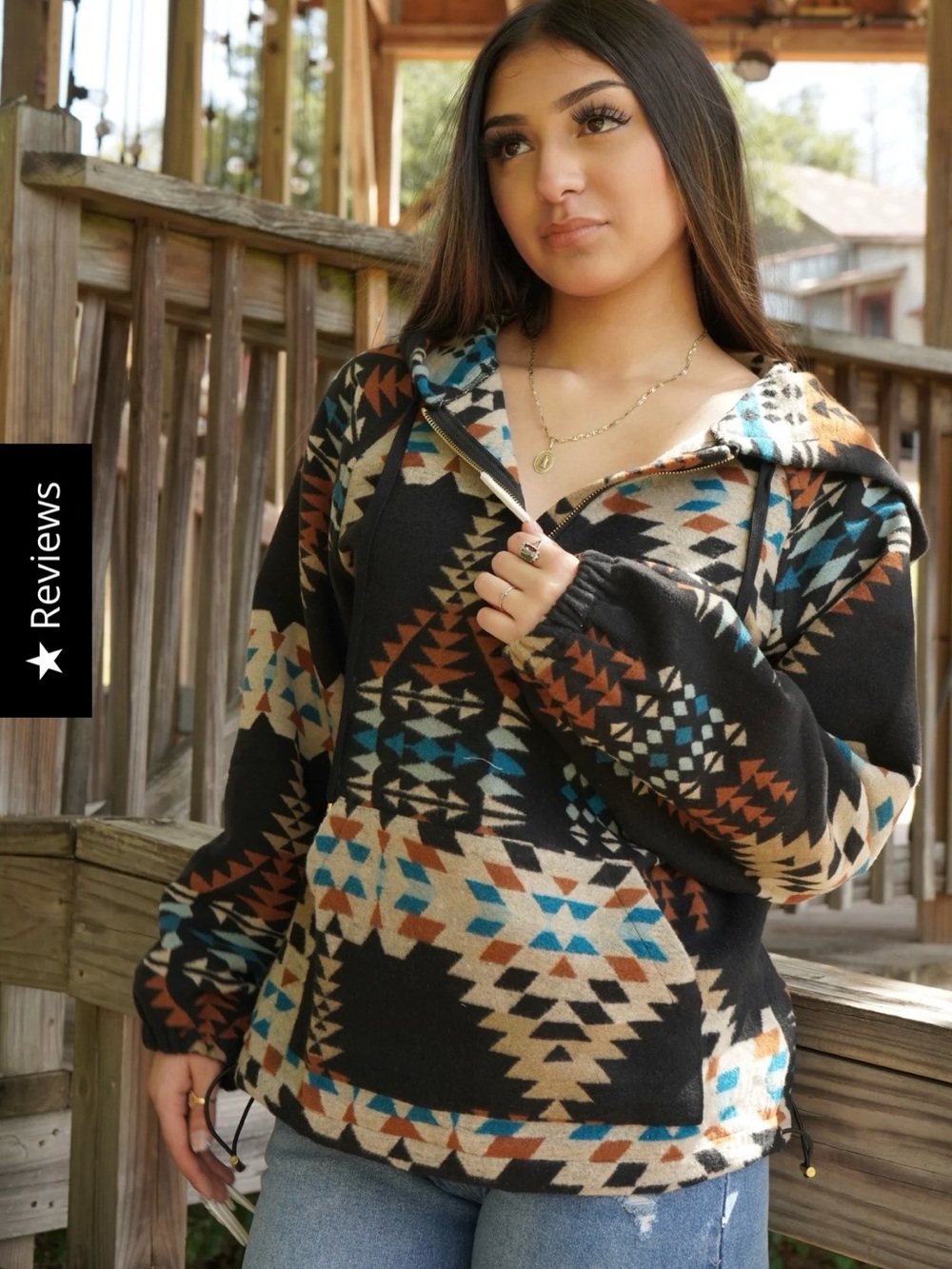 Kori Black and Tan Geometric Hoodie